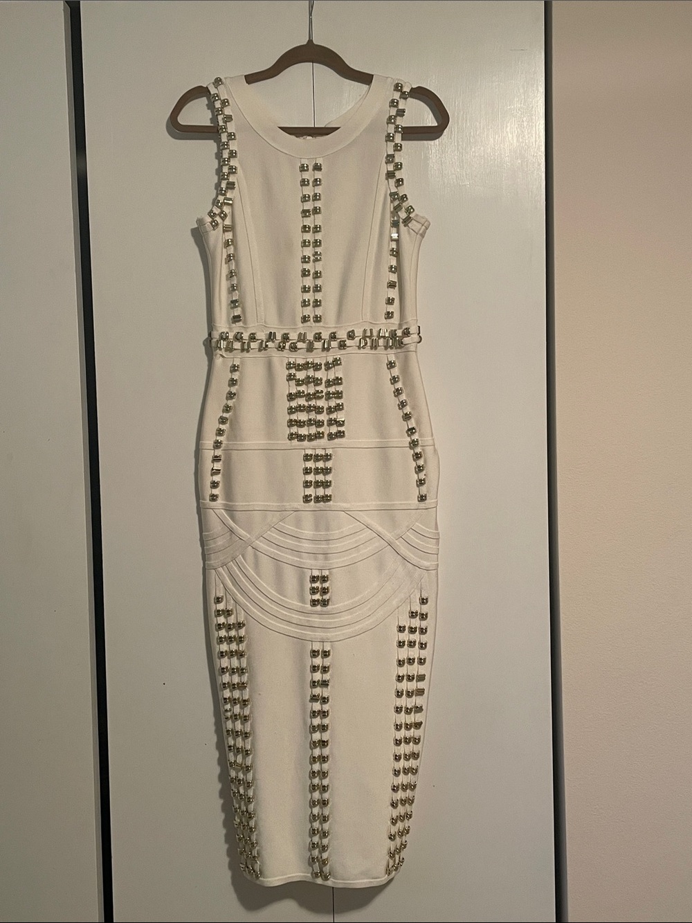 Norboe Embellished Midi Dress with Gold Stud Detail Size M